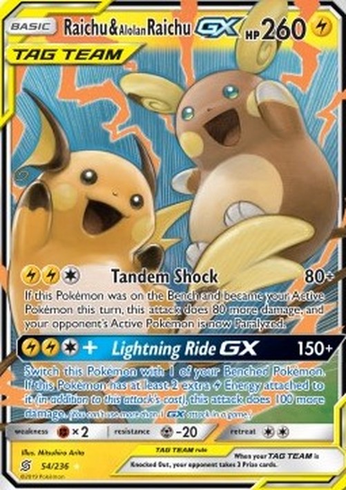 Pokemon Raichu & Alolan Raichu GX  (UNM 54)