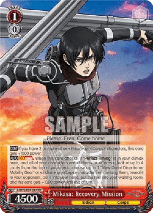 Weiss Schwarz AOT/SX04 Mikasa: Recovery Mission (V.1 - Double Rare)